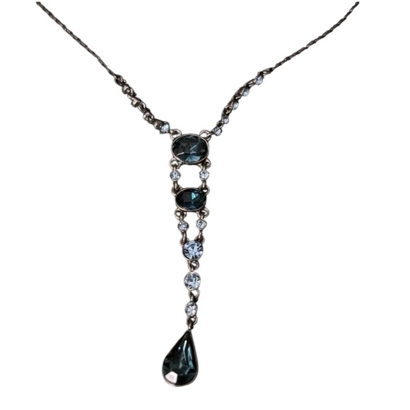 GIVENCHY Blue Crystal Iridescent AB & Lt Aqua Rhinestone Teardrop Necklace 20" - Picture 2 of 16